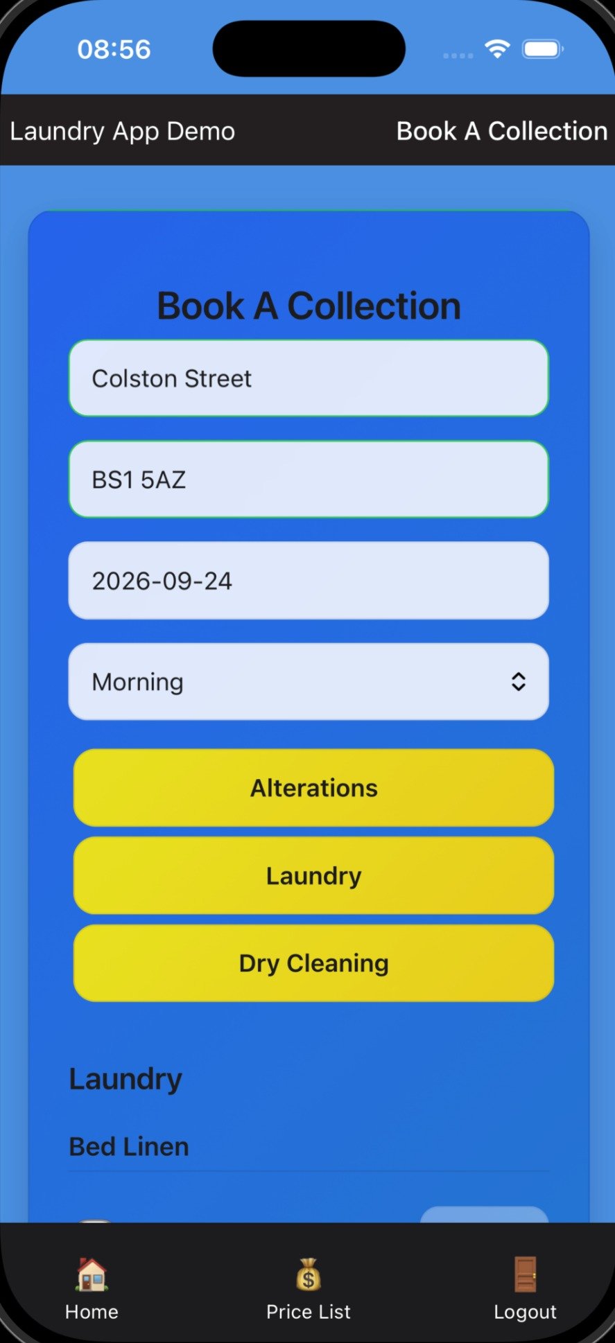 Customer booking a laundry collection